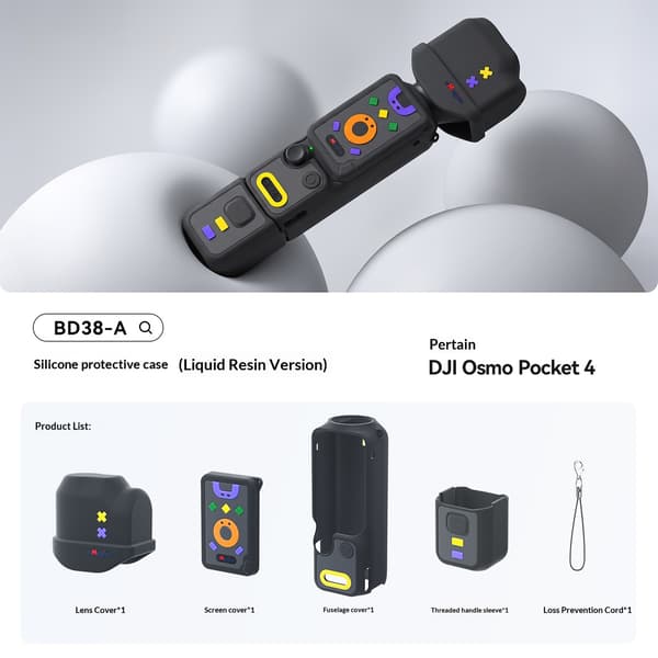 Silikondeksel til DJI Osmo Pocket 4 – støtsikkert og ripebestandig beskyttelsesdeksel Black