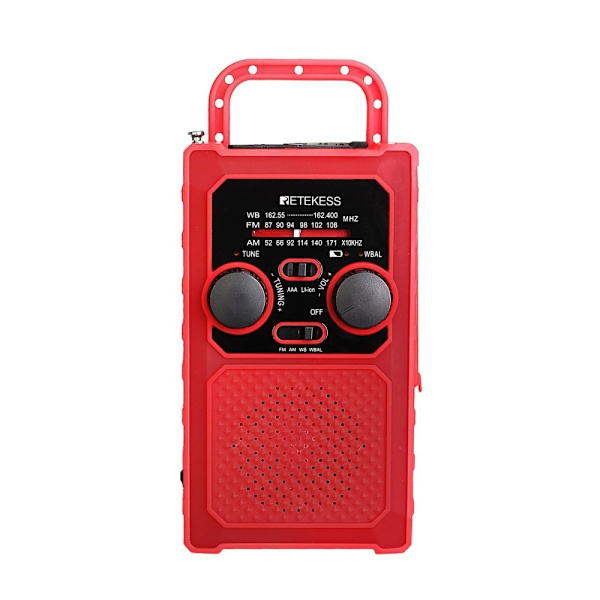 FM/AM/WB/WBAL Radio Handvev 5000mAh solar Ficklampa SOS Röd
