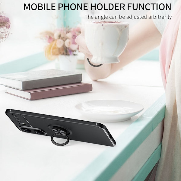För Xiaomi Redmi 13C Hybrid skal Finger Ring Metall Plåt Svart