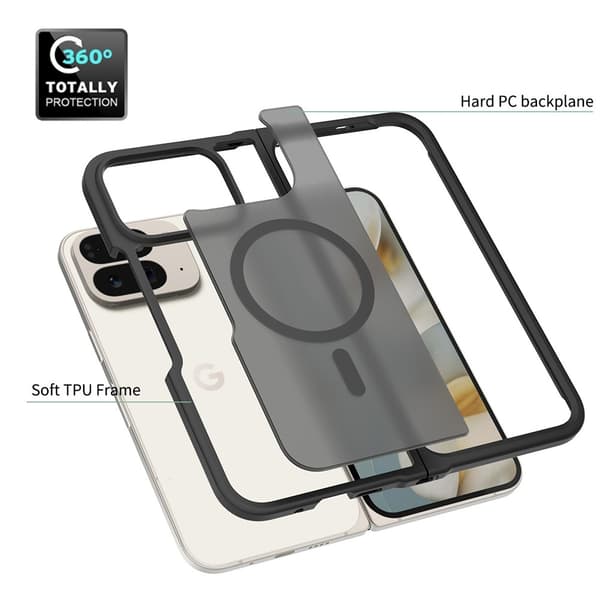 Til Google Pixel 10 Pro Fold Magnetisk Etui TPU Ramme Akryl Telefon Beskyttelsesetui Black