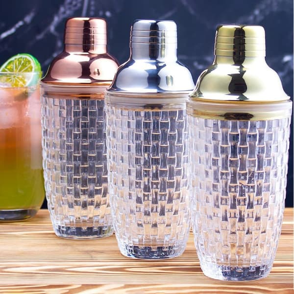 385 ml Cocktail Shaker vävd textur glas + lock i rostfritt stål Cup Transparent