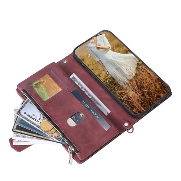 Google Pixel 10 Pro / 10 / 9 Pro / 9 Zipper Wallet Case Rhombus Stitching Line Puhelinsuojus Wine red