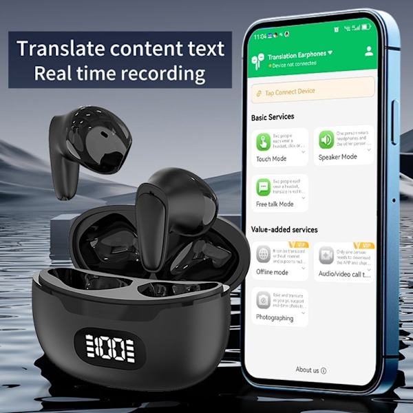 150 Sprog Oversættelse Oversætter Smart Voice Bluetooth In Ear-hovedtelefoner - Hvid White