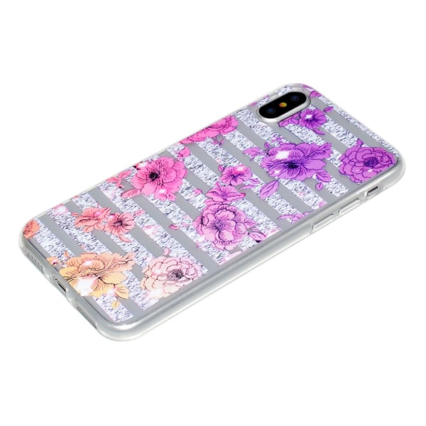 iPhone X TPU Skal - Pink and Purple Flower