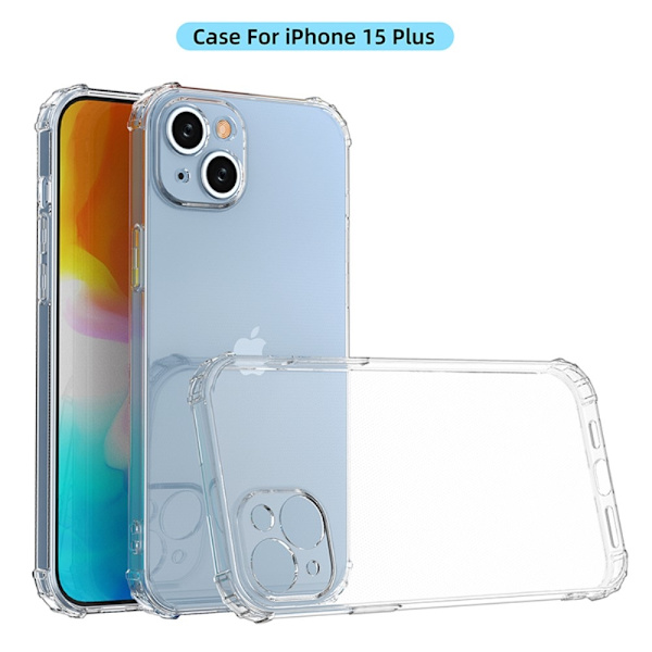 Deksel for iPhone 15 Plus, TPU-ramme + akryl bakside Transparent