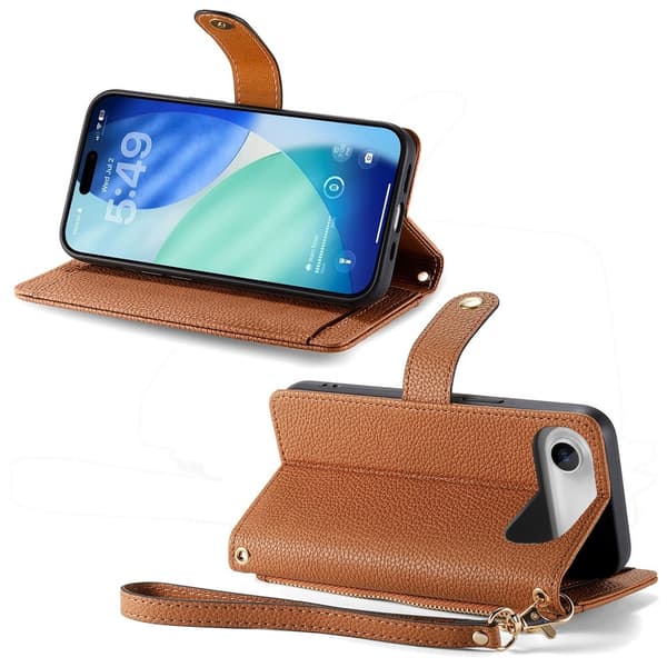 For iPhone Air Deksel RFID-blokkering Glidelåslomme Lommebokdeksel med Stropp Brown