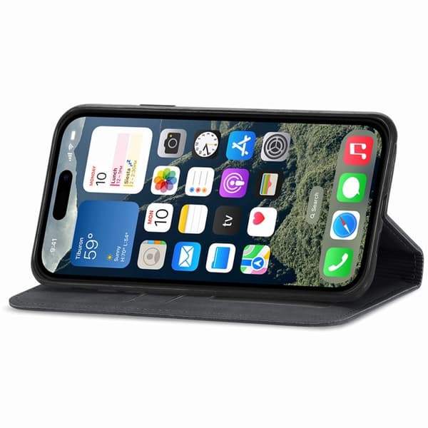Til iPhone 17e / 16e cover med kortholder magnetisk absorberende telefoncover - Sort Black