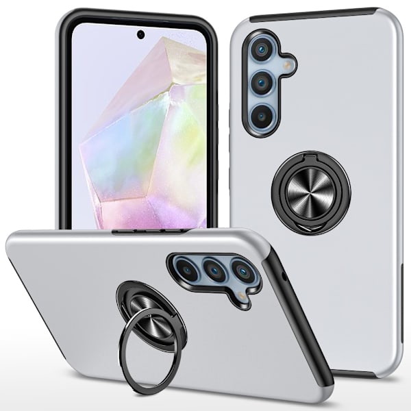 Samsung Galaxy A35 Hybrid skal med Finger Ring - Silver Silver