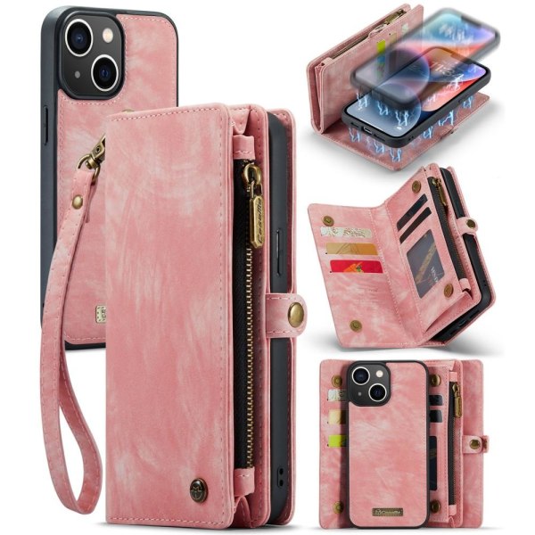 CASEME iPhone 15 Plus 2-i-1 tegnebog telefonskal - Lyserød Pink