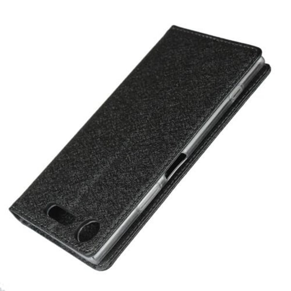 Sony Xperia XZ1 Silk Skin Lompakkoteline Suojaava Puhelinkotelo Black