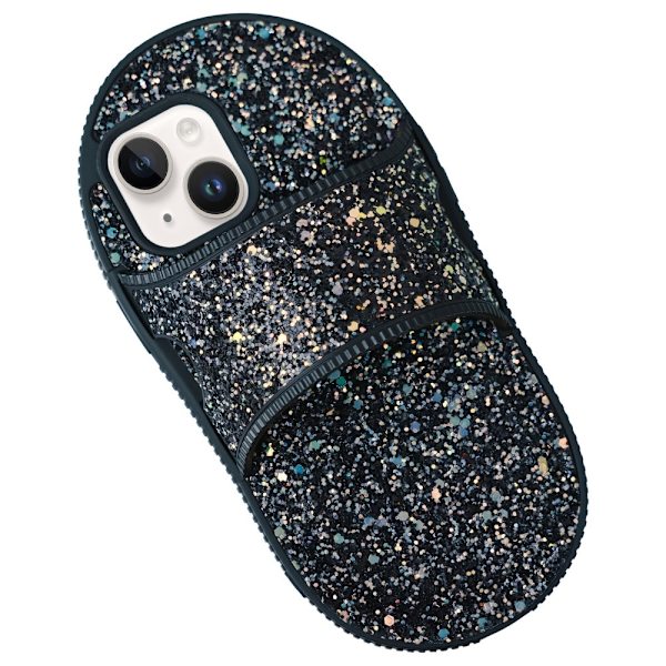 För iPhone 15 TPU Fodral Slipper Toffla Stil Ställ Anti-Fall Telefonfodral Svart