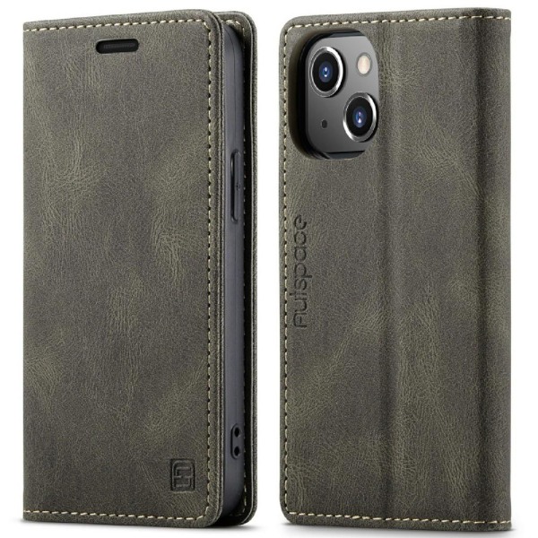 AUTSPACE A01 Retro tegnebog taske til iPhone 13 mini - brun Brown