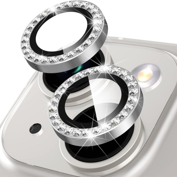 Kamera lins till iPhone 15 / 15 Plus Glitter Silver