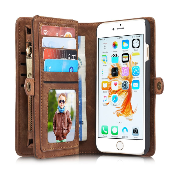 CASEME iPhone 6s 6 Retro Split läder plånboksfodral - Coffee Brown