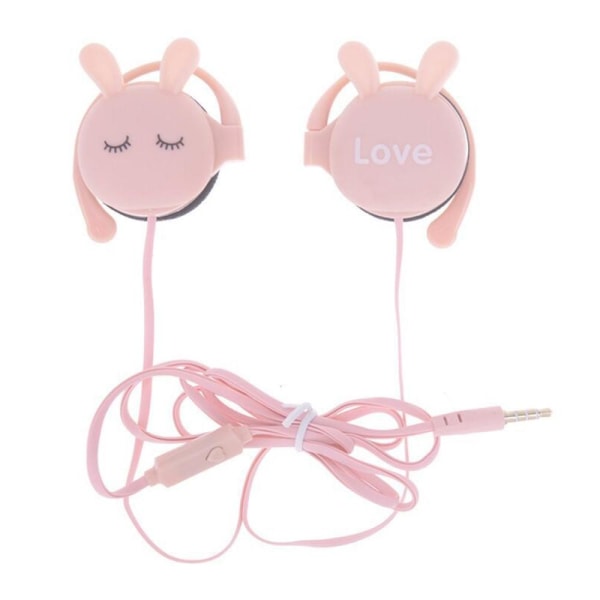 Rabbit Earbuds Over Ear Hovedtelefoner Clip Kablet 3.5mm Headset Pink