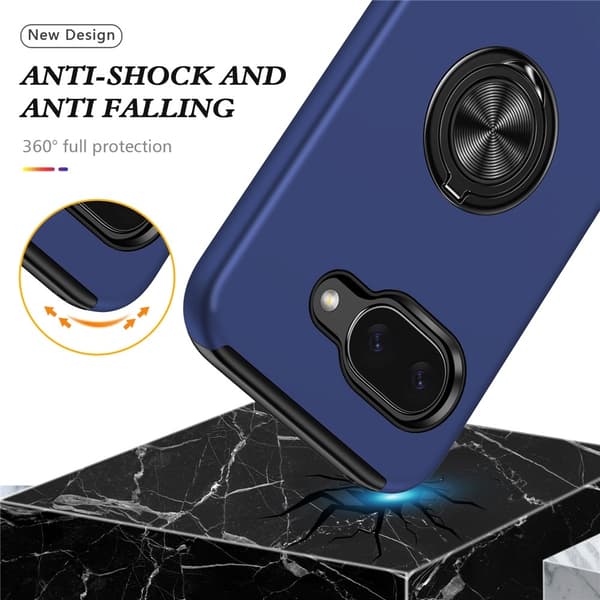 Til Google Pixel 10a SkalFingerring Kickstand Hybrid Taske - Blå Dark blue