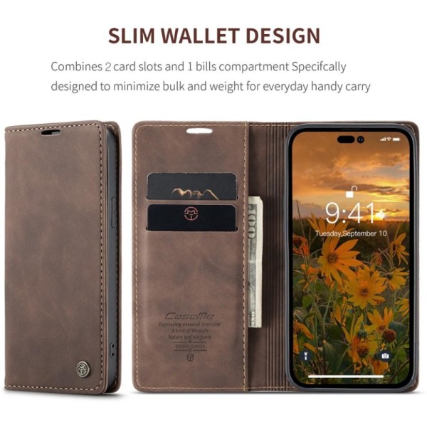 CASEME Retro tegnebog taske til iPhone 14 Pro Max - Mørkebrun Brown
