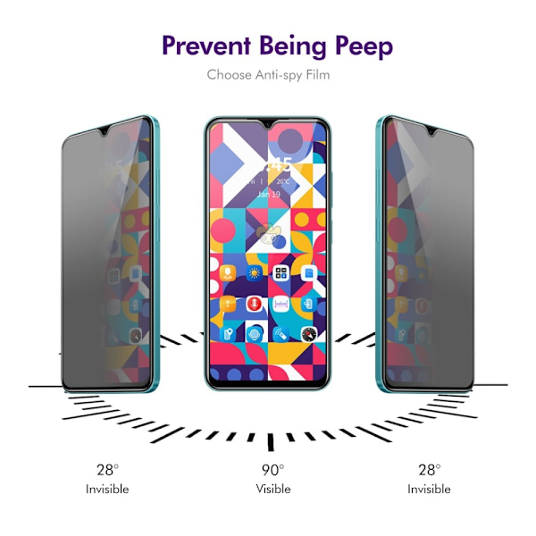 Til Samsung Galaxy A26 5G 2 stk. 28-graders anti-spion hærdet glas Black