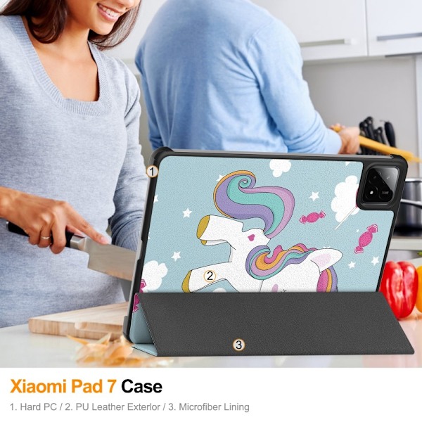 Slim Fit Cover Fodral För Xiaomi Pad 7 Auto Wake / Sleep - Unicorn Blå
