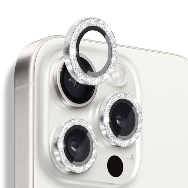 NORTHJO Kameran Linssinsuoja Glitterillä iPhone 16 Pro / 16 Pro Max, Karkaistu Lasi ja Metalli Silver