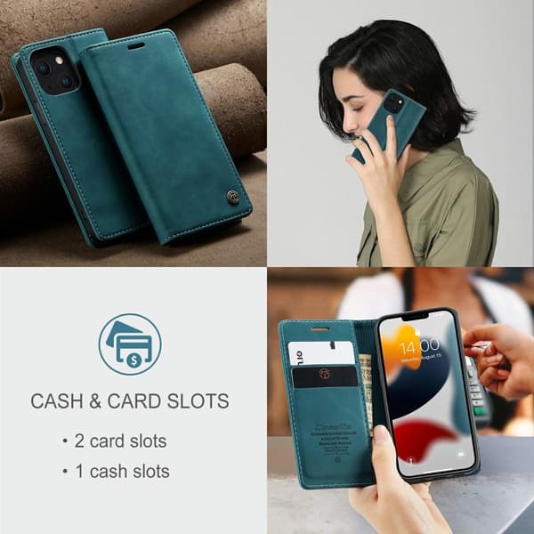 CASEME Retro lompakkokotelo iPhone 13 - Sininen Blue