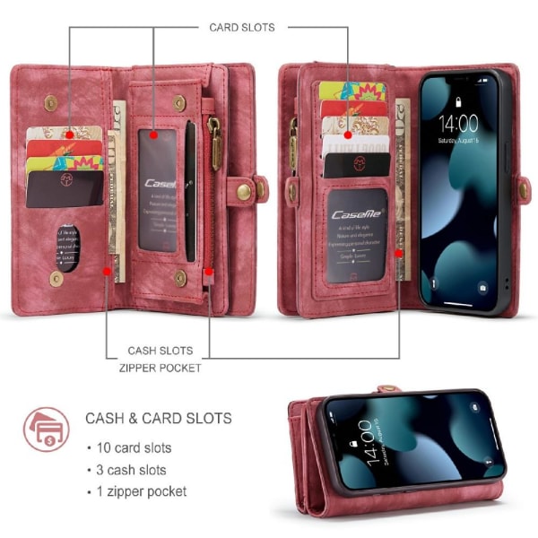 CASEME iPhone 13 Mini 2-in-1 Wallet Phone Shell - Red Red