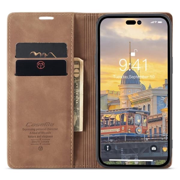 CASEME Lommebok - deksel iPhone 14 Pro Max - Lysebrun Brown