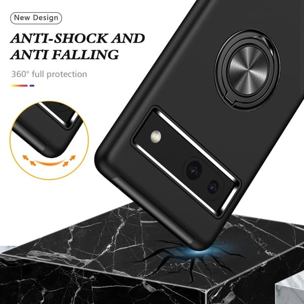 Til Google Pixel 8a Fingerring Kickstand Hybrid Taske - Sort Black
