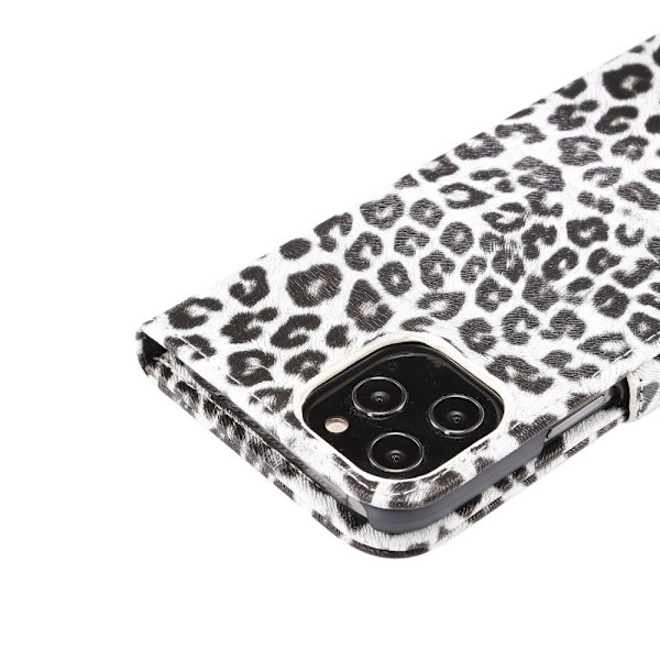 Leopardmønster tegnebogsovertræk til iPhone 12/12 Pro White