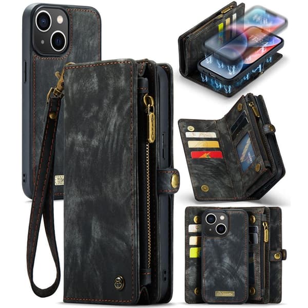 CASEME iPhone 15 Plus 2 - i - 1 tegnebog telefonskal - Sort Black