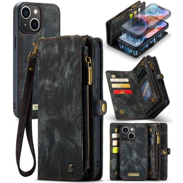 CASEME iPhone 15 Plus Retro plånboksfodral - Svart Svart