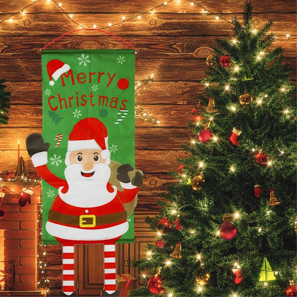 Glædelig jul Flag Xmas hængende banner dørdekoration - Snemand Red