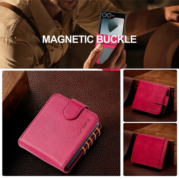 LC.IMEEKE Telefoncover med kalveskindstekstur til Samsung Galaxy Z Flip8 Red