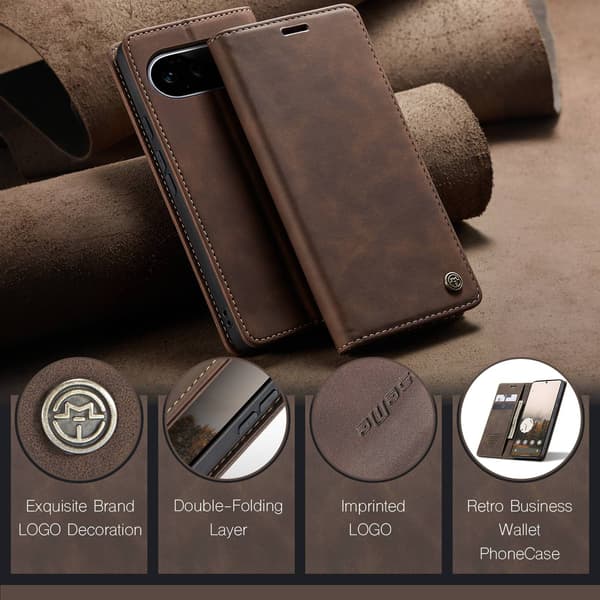 CASEME Telefonlommebokdeksel med stativ til Google Pixel 11 Pro og Google Pixel 11 Brown