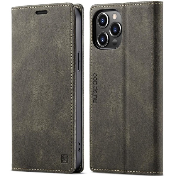 AUTSPACE A01 Retro Wallet Case for iPhone 13 Pro Max - Coffee Brown