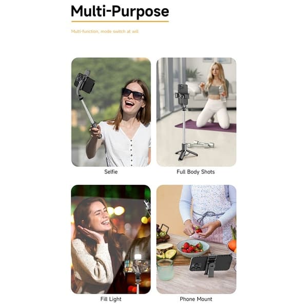 Selfie Stick Justerbart Stativ Bluetooth Selfiepinne Utdragbart med Fill Light Svart