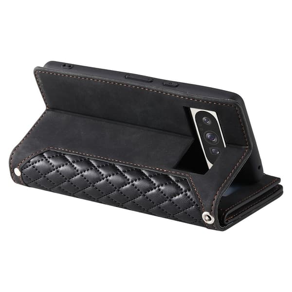 För Google Pixel 10 Pro XL Zipper Wallet Case Rhombus Telefonfodral Svart