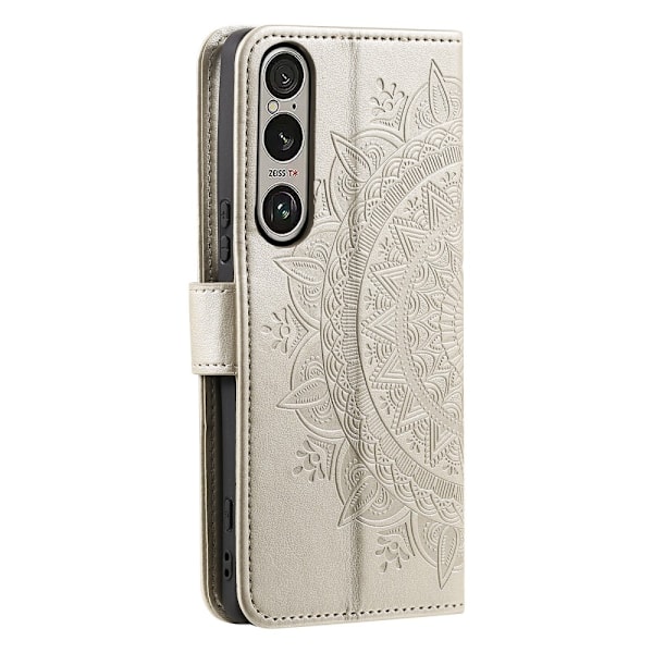 Til Sony Xperia 1 VII tegnebogscover Cover Shell Mandala Blomstermønster Gold