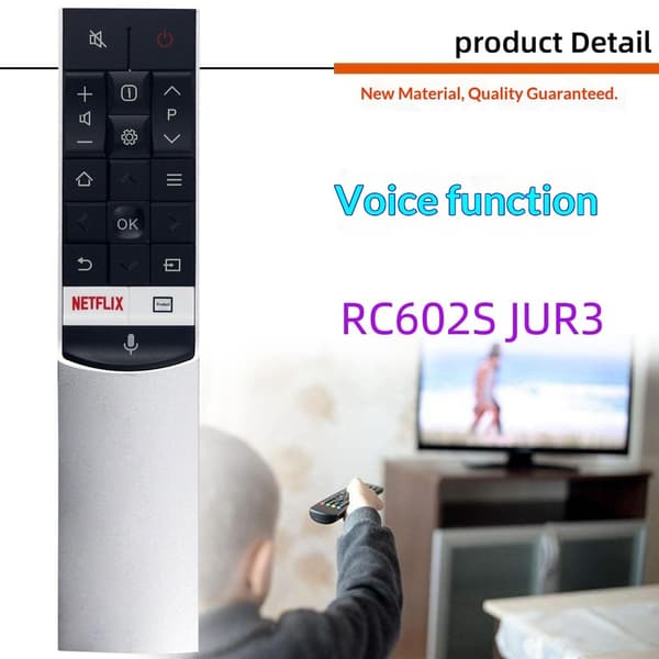 Fjernkontroll utskiftning for RC602S JUR3 for TCL TV stemmeaktivert Silver