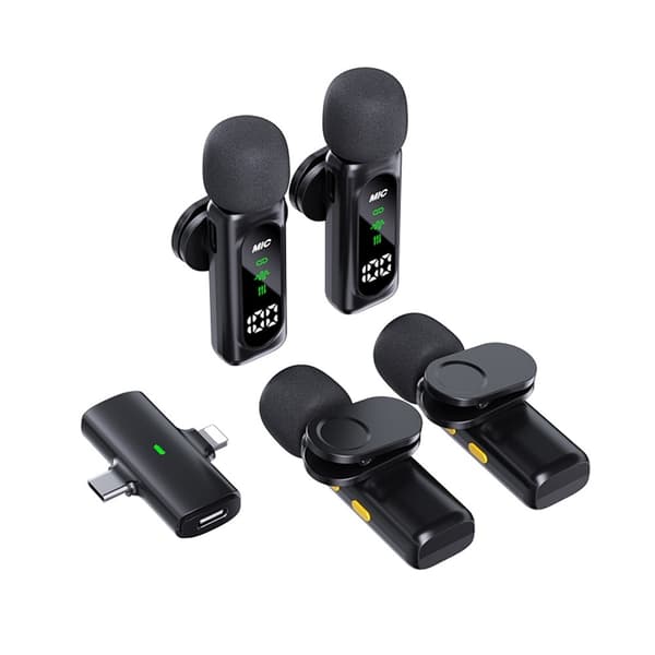 4-i-1 mikrofon med lavalier, OLED, ANC, støydemping, 4 mikrofoner + 1 mottaker Black