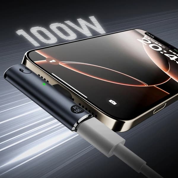 USB-C hann til 3,5 mm lyd + USB-C PD 100W ladeadapter Black