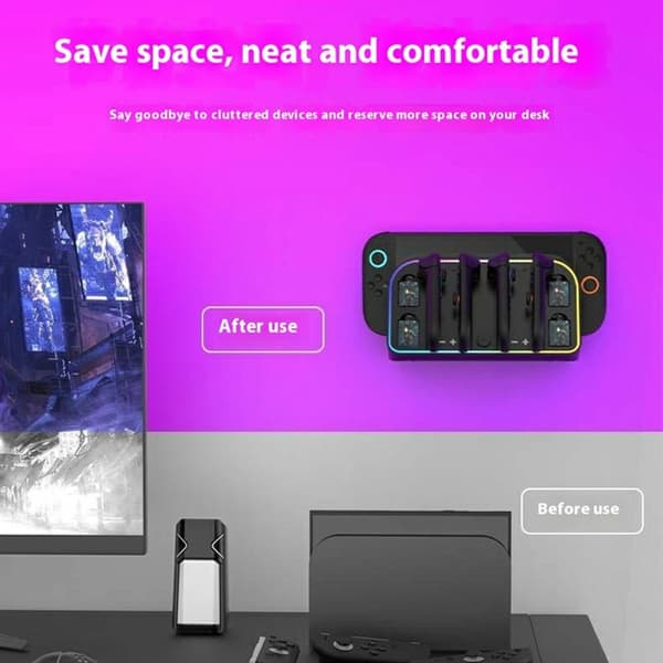 Kompatibelt med Nintendo Switch 2 Väggmonterad Joycon-laddningsdocka RGB-ljus Svart