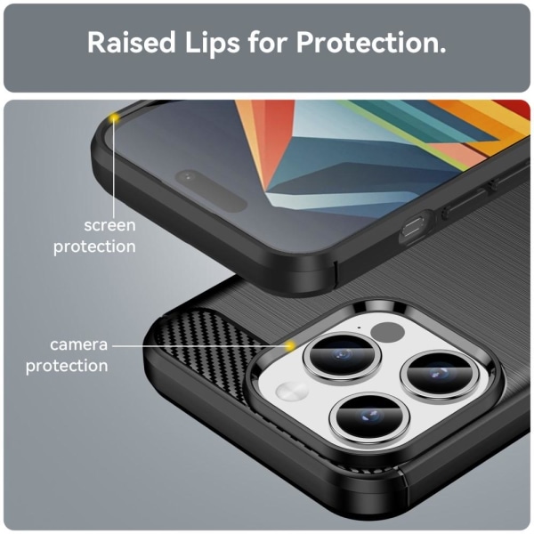 Kulfiber tekstur TPU-cover til iPhone 15 Pro Black