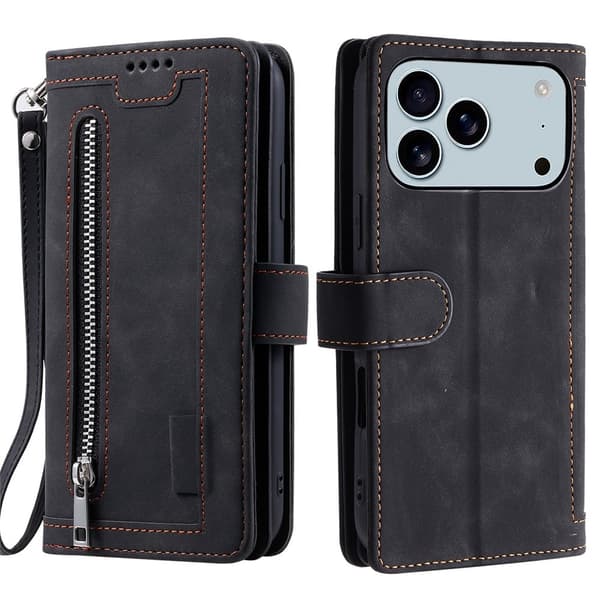 iPhone 17 Pro Max Kuori Vetoketjutaskulla ja 9 Korttipaikalla Black