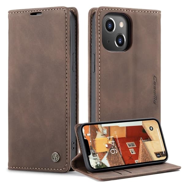 CASEME Retro lompakkokotelo iPhone 14 - tummanruskea Brown