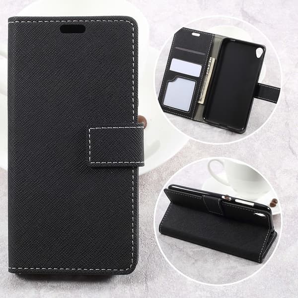 Asus Zenfone Live - Cross Texture Lommebok - cover - Sort Black