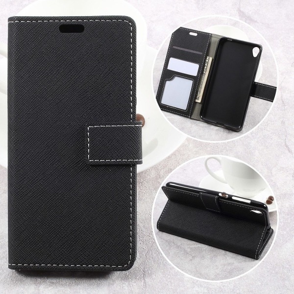 Cross Texture Wallet Case for Asus Zenfone Live ZB501KL Black