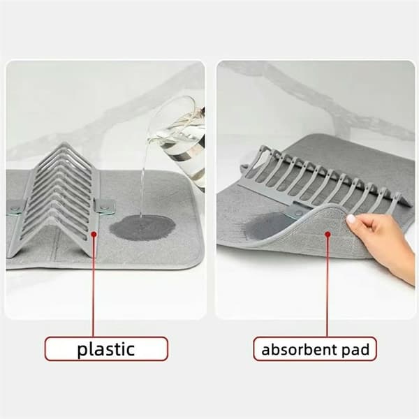 Oppvaskstativ: Sammenleggbar tørkematte med avtakbart plaststativ for avrenning av oppvask. Grey
