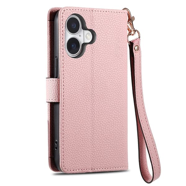 For iPhone 17 Skal RFID-blockering Dragkedjeficka Plånboksfodral med Rem - Rosa Rosa