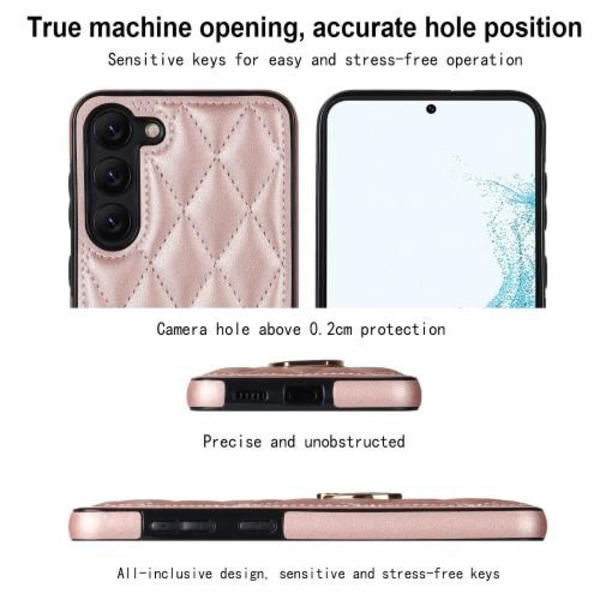 För Samsung Galaxy S23 Rhombus Grid Mönster Skal FingerRing - Rose Gold Rosa guld